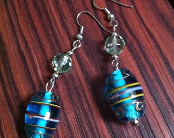 TURQUOISE Earrings-dangle-Turquoise Blue- Glass earrings- everyday earrings by Taneesi