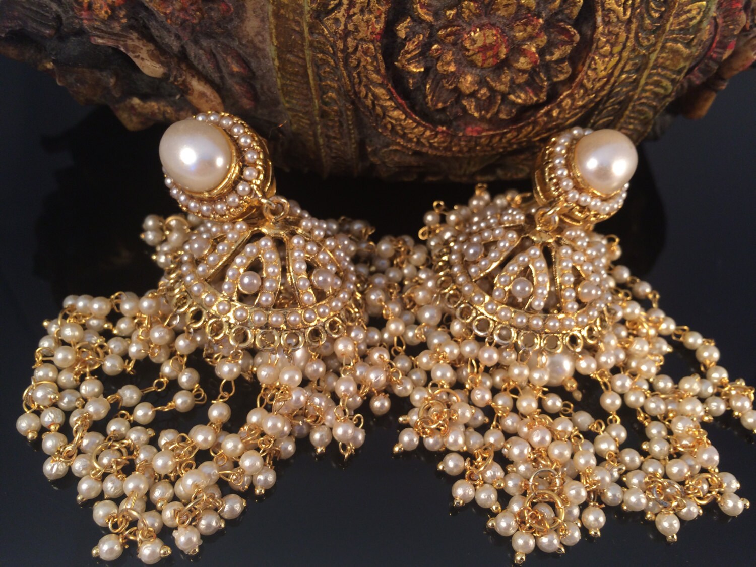 Handmade Techniques and Designs of Bridal Heavy Gold Jhumka Earring