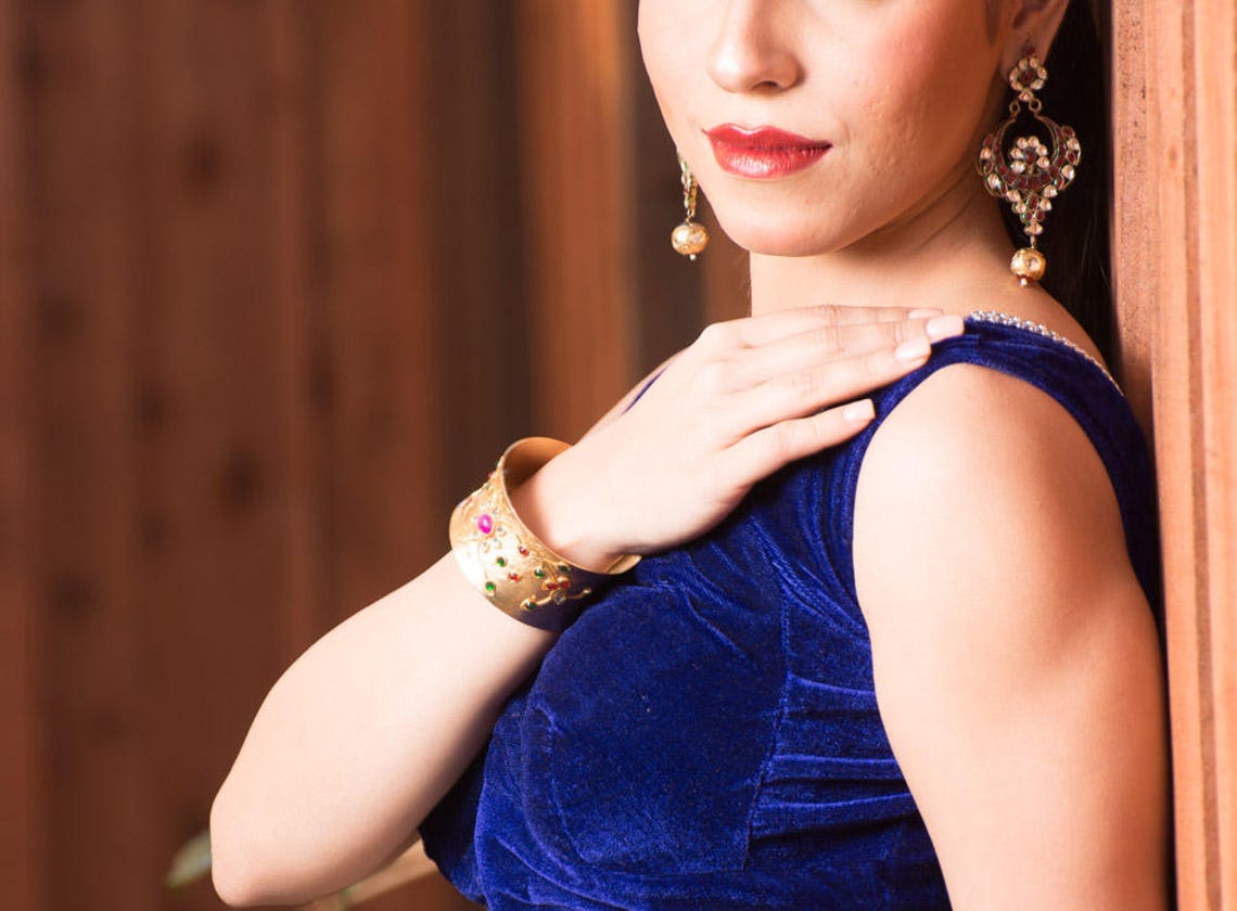 Gold Cuff Bracelet antique Kundan Bangleexotic Fusion Etsy