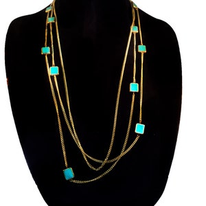 Turquoise Gold Layered Necklacestatement Long Modern - Etsy