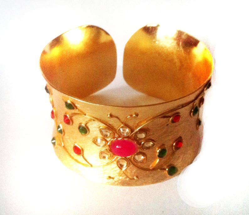 Gold Cuff Bracelet antique Kundan Bangleexotic Fusion Etsy