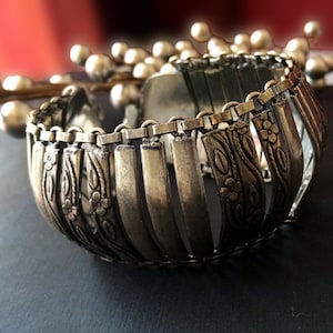 Antique Silver Plated Cuff Bracelet: Ethnic Tribal Nepal Jewelry