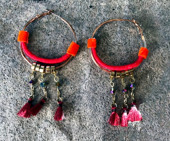 2 pezzi Orecchini a nappa stile boho vintage ricamati, adatti per