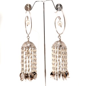 Pearl JHUMKAS,Large SILVER Jhumka,Pearl jewelry,Ethnic,Dome earring,Bridal Jewelry,Silver Jhumki,Indian Jewelry,Wedding  Earrings by Taneesi