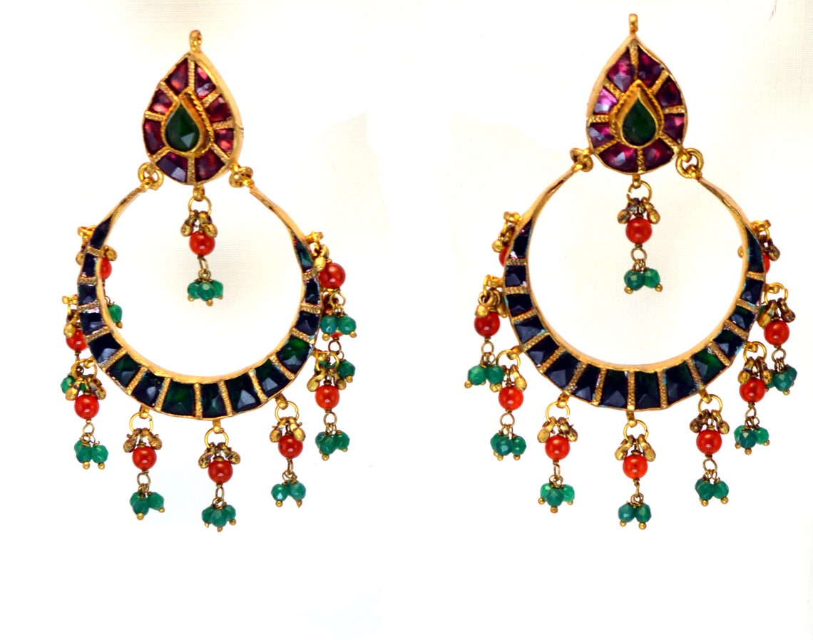 Green Kundan Earrings 22K Gold Plated Rhodolite Green & Etsy