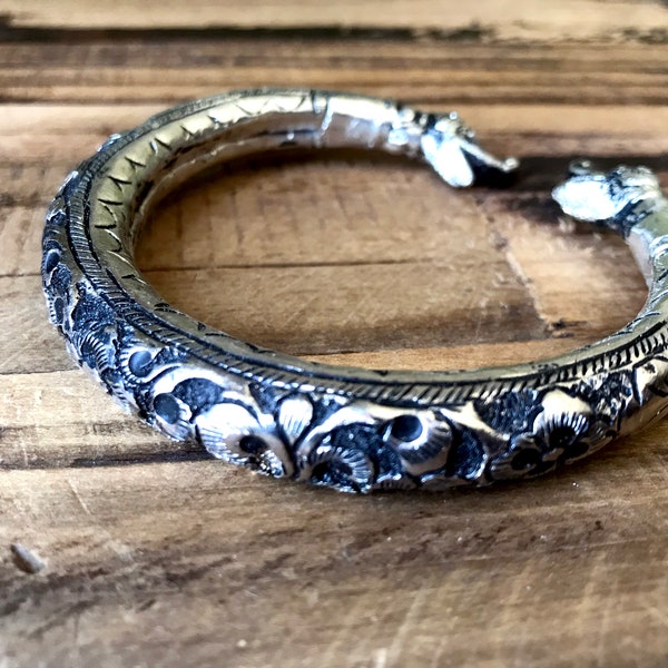 Antique  Silver Tribal Bangle Bracelet , Adjustable Boho Bangle, Temple hand etched bracelet, One Size, Silver Jewellery by Taneesi