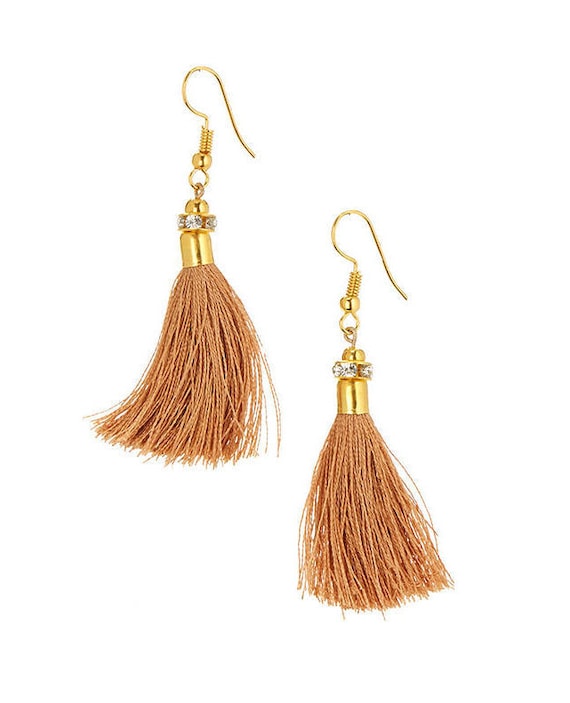 Festival Boho Brown Fringe Earrings Golden Brown Beaded Fringe Earrings: Boho Tassel Jewelry  main image 3
