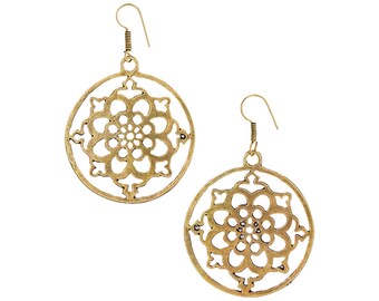 CLEARANCE SALE Mandala earring-Large Dangle earring-Gold Jewelry-Bohemian-Tribal Brass earrings,Ethnic minimalist,jewelry music festival