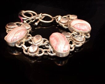 Rare sterling silver rose quartz Bracelet,healing gemstone,Fine jewellery-Rhodochrosite gems-Stackable Minimalist bracelet,gift for her