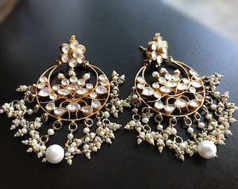 Kundan Earrings-Fine jewellery-Pure Silver 22k Gold plated Indian Traditional Designer Indian Jewellery,exotic Jewelry by Taneesi