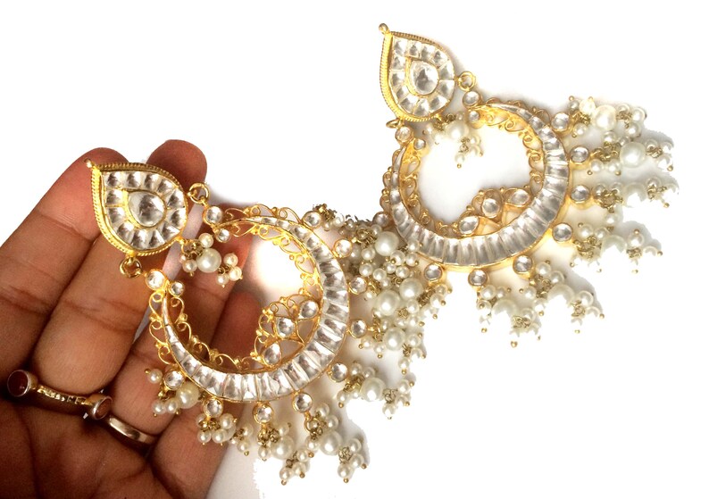 Gold Kundan Earringswhite Kundan Pearl Chandelier Etsy