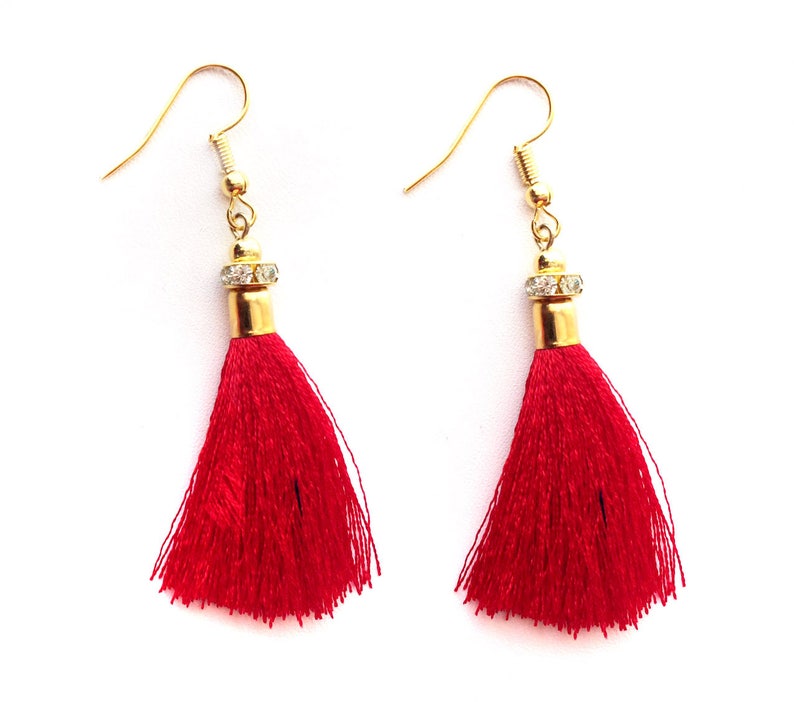 Red Tassel Earrings-red Gold Earringsfestival Jewelry-fringe - Etsy