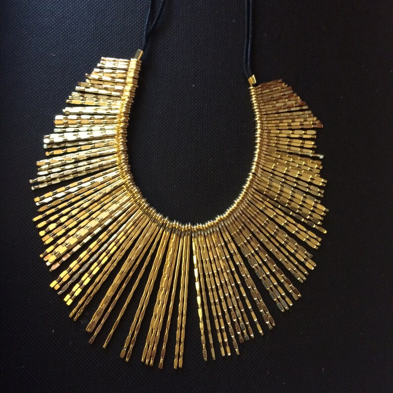 Gold Fringe Necklace,Bib Necklace,Statement Jewelry,Wedding Jewelry,Summer Statement Necklace by Taneesi YN412