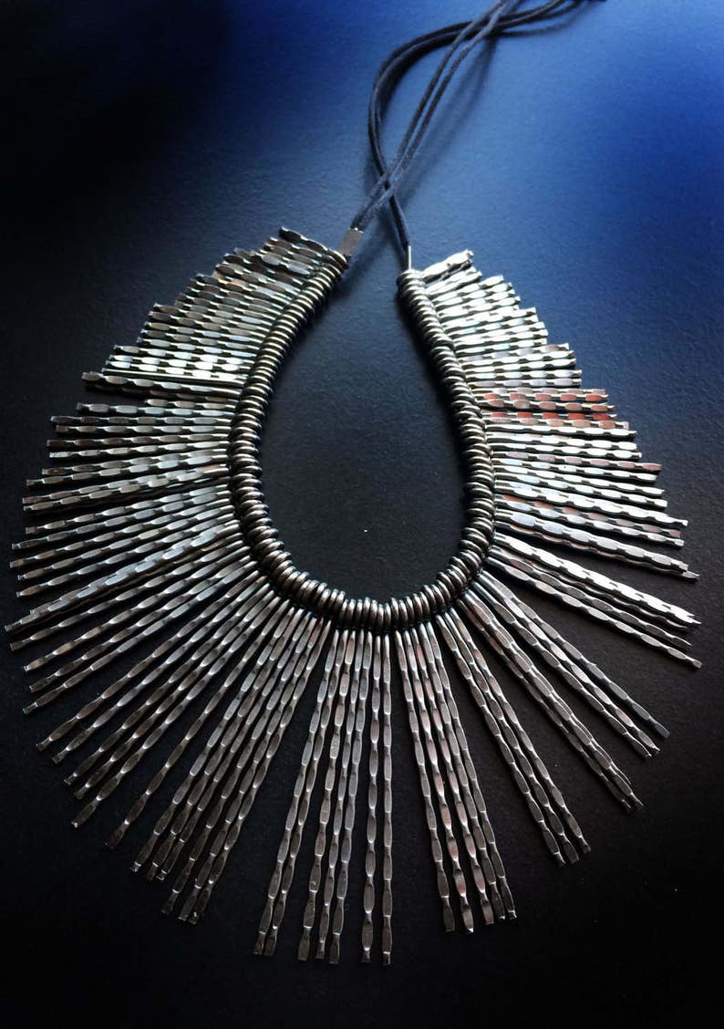 Gold Fringe Necklace,Bib Necklace,Statement Jewelry,Wedding Jewelry,Summer Statement Necklace by Taneesi YN412