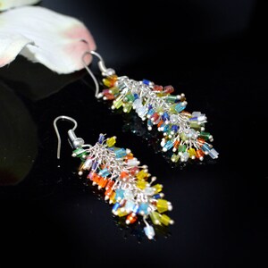 Cluster earrings-multicolored Boho earrings- dangle Earrings -beaded Jewelry wear to work earrings-lightweight handmade Jewelry