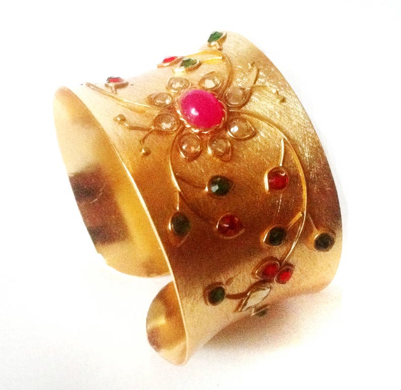 Gold Cuff Bracelet antique Kundan Bangleexotic Fusion Etsy
