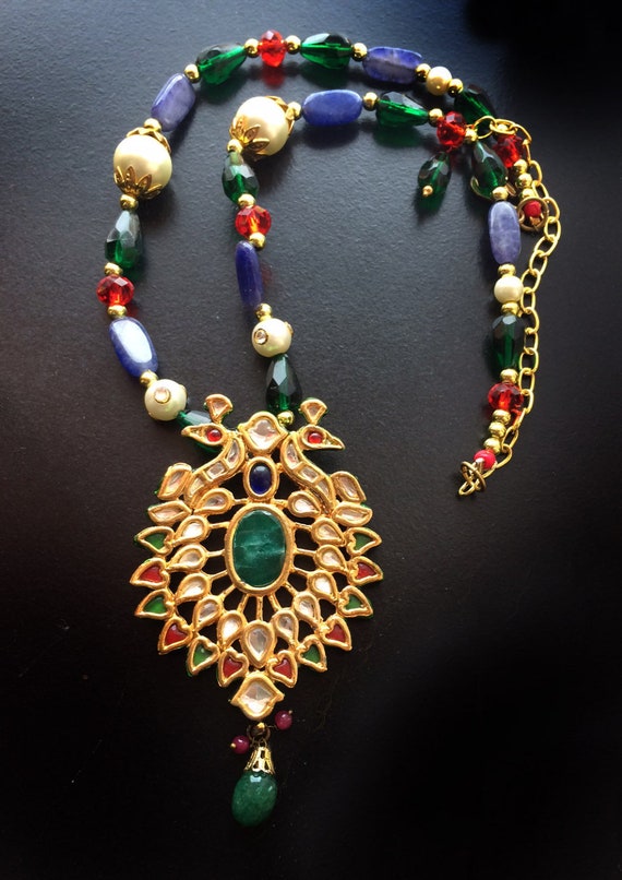 Antique Kundan Necklace Earrings Jewelry Set Gold Vermeil Jewelry