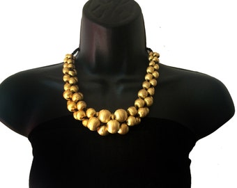Gold ball Necklace,Bib Necklace,Statement Jewelry,Wedding Jewelry,Bridesmaids gift Summer Statement Necklace by Taneesi