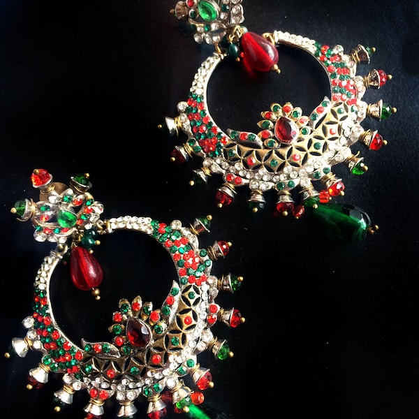 SALE Chandbali  Earrings,Kundan jewellery,bridal earrings,Gold Kundan Jewellery Ethnic Indian ruby emerald statement earrings by Taneesi