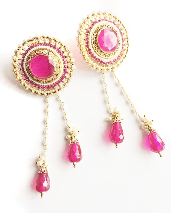 KASHMIRI PEARL Earrings,Wedding jewellery,Indian Bridal crystal Pearl kashmiri Earrings,Exclusive by TANEESI Yp232P