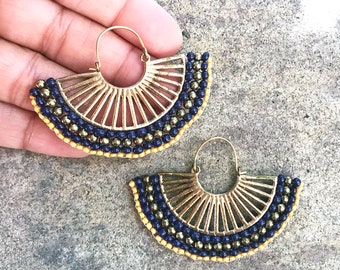 Tribal hoop earrings Mandala earrings-Half moon earrings- Gold hoops-rare - Tribal Jewelry -Turkmen Tribal Jewelry-Boho Ornate gold Hoop