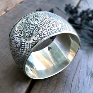 Vintage Etched Silver Bangle Bracelet, hand etched bohemian Jewelry-Maio Bangle- Antique Silver Jewellery by Taneesi