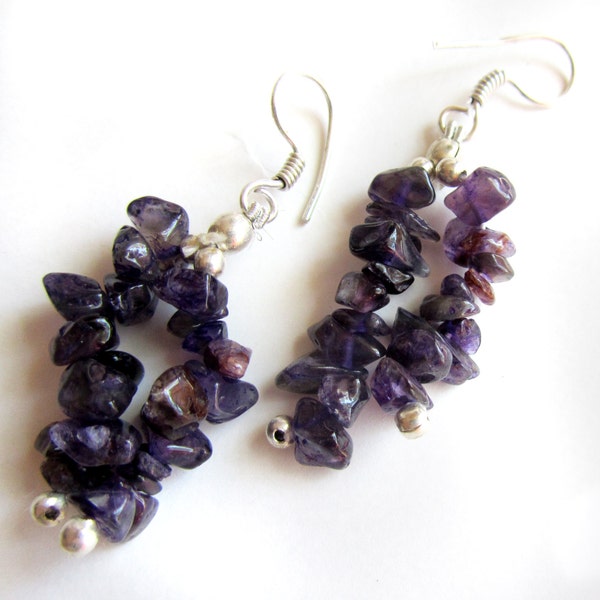 Purple Amethyst Earrings,Silver jewelry,Dangle,handmade artisan jewelry,february birthstone Jewelry by Taneesi