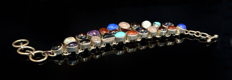 Gemstone Bracelet, Onyx,carnelian,Lapis Lazuli, Turquoise bracelet and moonstones Fine Jewelry, Sterling Silver by Taneesi image 4