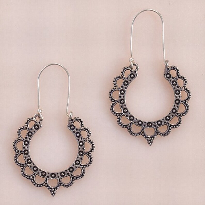 Silver Hoop Earrings,Lightweight Earrings,Tribal jewelry Indian village ornaments-Boho gypsy Earrings by Taneesi AEH0631