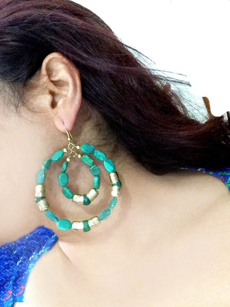 CLEARANCE SALE Turquoise Gold hoop earrings,Blue gold hoop earrings,Bohemian jewelry,Large hoops Handmade Earrings,Etsy Jewelry by TANEESI