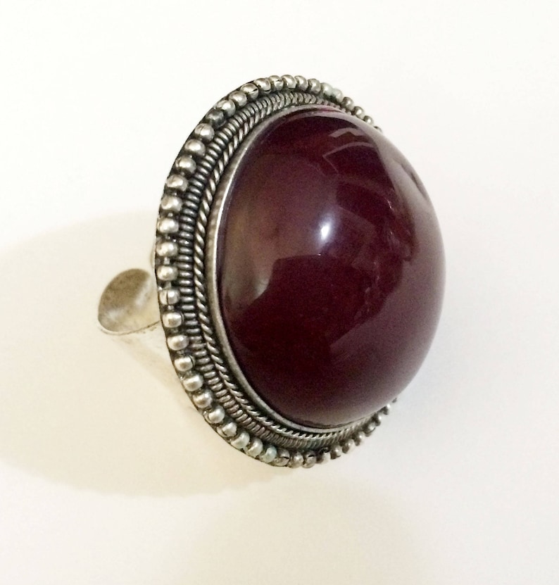 Statement ring,Maroon red ring-Adjustable-Kucchi Silver Ring-Afghan Bold Chunky Ring-Bohemian Jewelry-Gypsy ring by Taneesi