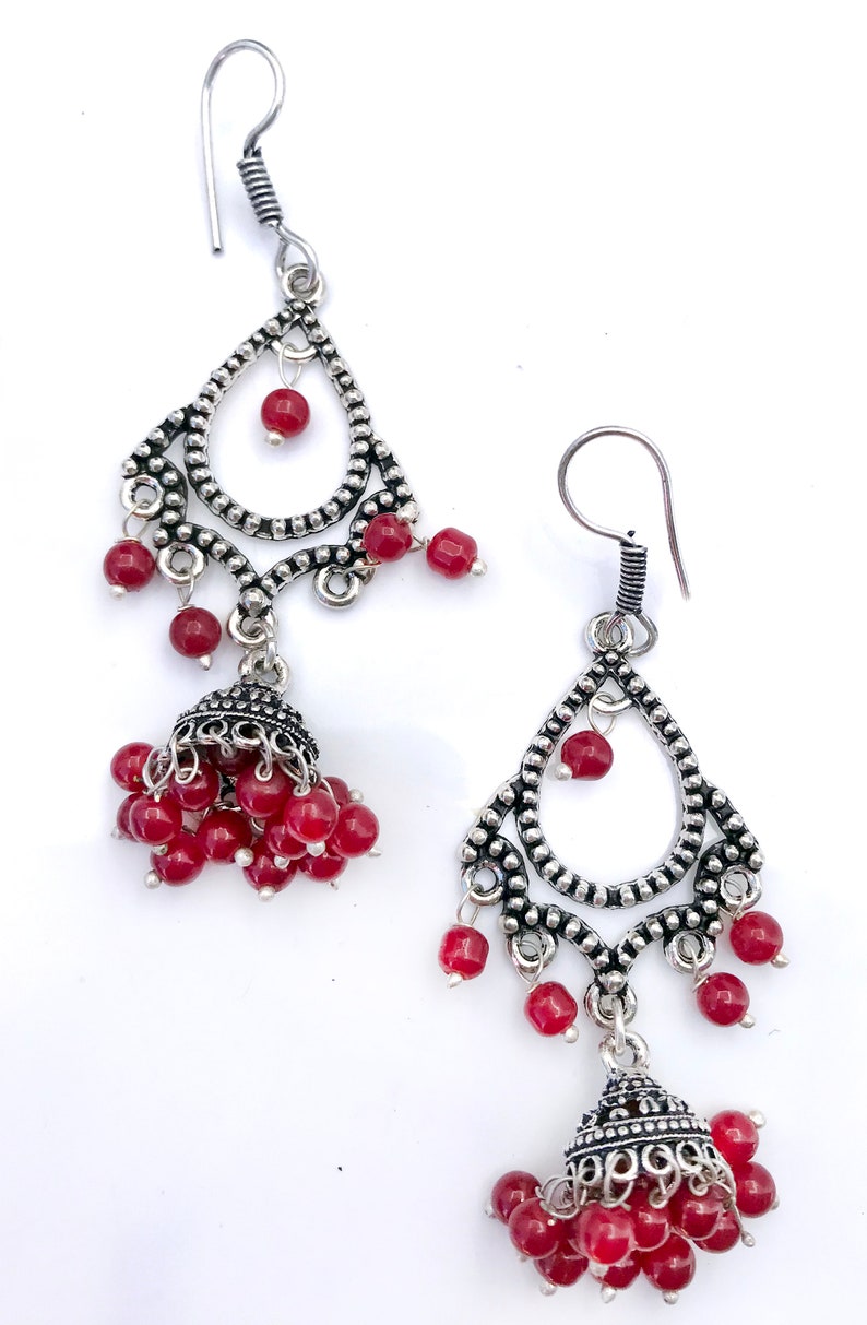 TRIBAL SILVER Jhumka Earrings Beaded Silver Jhumkas Earrings | Etsy