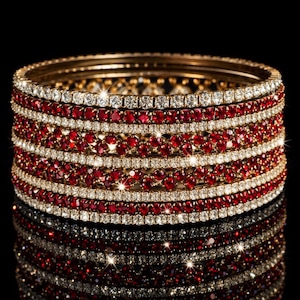 Handmade  Maroon Crystal Bangles Set – Indian Bridal red Stack – Gold Tone Rhinestone Bangles
