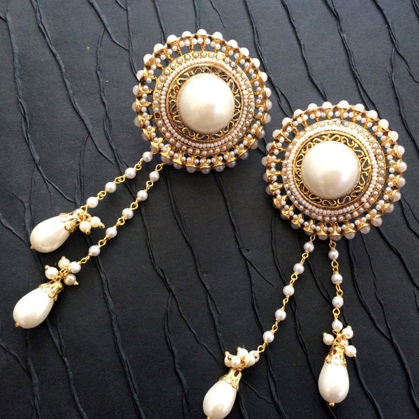 KASHMIRI PEARL Earrings,Wedding jewellery,Indian Bridal crystal Pearl kashmiri Earrings,Exclusive by TANEESI