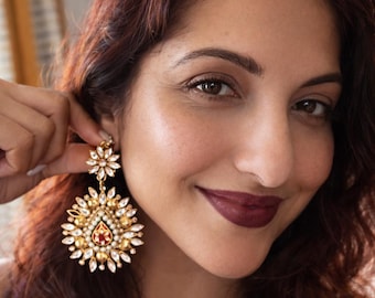 Kundan Chandelier Earrings-Kundan Chandbali 22K Gold plated Earrings- Indian Jewellery,Bridal chandelier Earrings,Wedding Jewellery  Taneesi