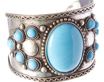 Turquoise Cuff Bracelet,Tribal Cuff Vintage Bedouin,Afghan Silver Cuff Bracelet,Boho Kucchi jewelry,Statement Cuff bracelets Taneesi