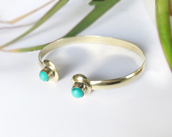 Gold minimalist bangle Bracelet,Blue Turquoise Bangle cuff, Boho Jewelry, Thin Kadaa Bangle cuff