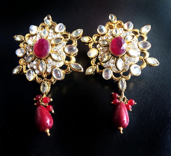KASHMIRI PEARL Earrings,Wedding jewellery,Indian Bridal crystal Pearl kashmiri Earrings,Exclusive by TANEESI Yp232P