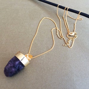 Amethyst Necklace,Amethyst Crystal necklace,Pendant necklace,Layering Necklace,February birthstone Amethyst Pendant,Purple Gold Necklace