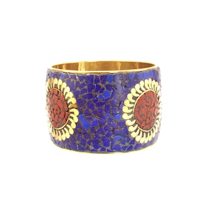 Oval Turquoise Antique Tribal Bracelet,Brass wood Cuff Mosaic STATEMENT Cuff Afghan ethnic jewelry,Bedouin Gypsy,Bohemian