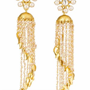 Kundan JHUMKAS,KASHMIRI jhumka Pearl Chandelier Earrings ,Freshwater Pearl earrings,Gold and pearl Jhumkas,Kundan Jewellery sale by TANEESI image 2