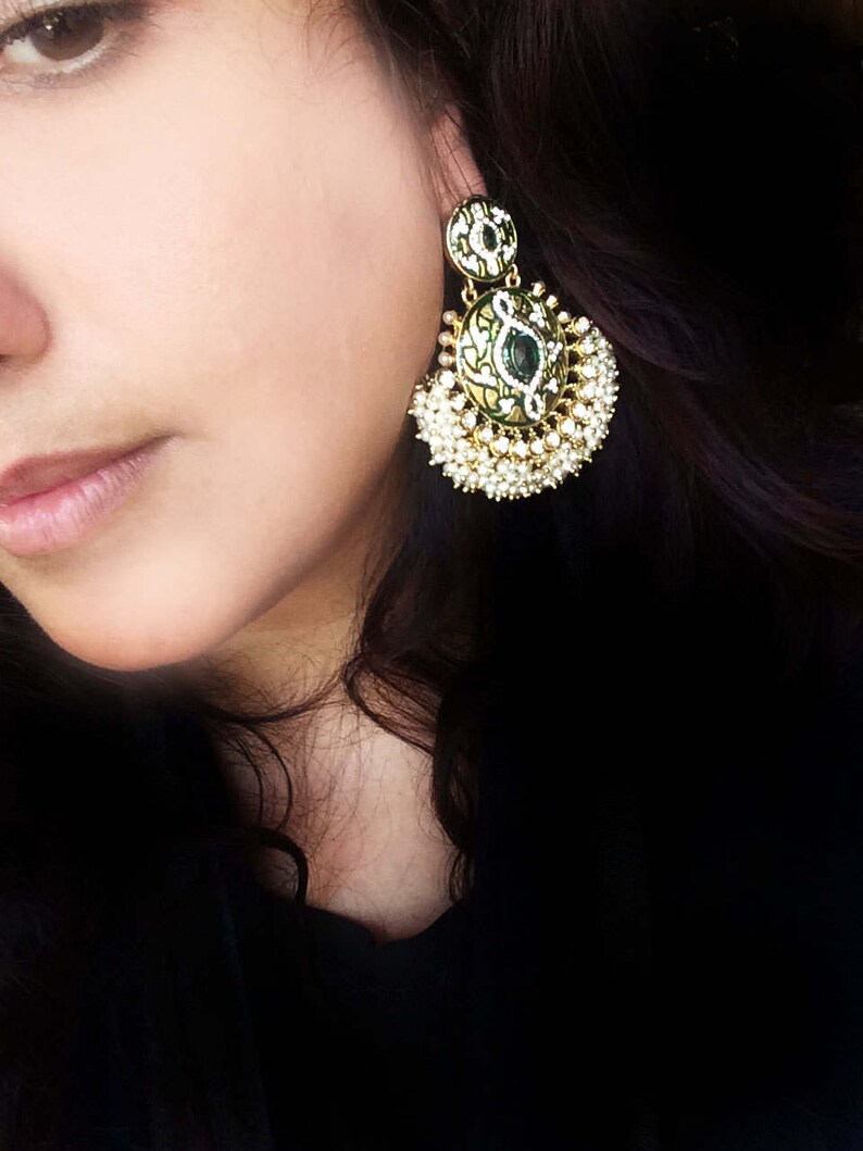 Gold Kundan Earringsgold Indian Jewellerypearl Earrings Etsy