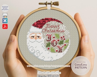 CEP-116 'Papai Noel e Alegria' Padrão de Ponto Cruz em PDF Enfeites de Árvore de Natal cosyeasypattern