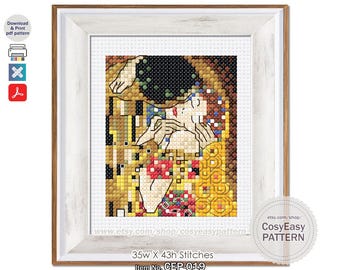 CEP-019 Patrón de punto de cruz en PDF «El beso» de Gustav Klimt (Mini obra maestra)