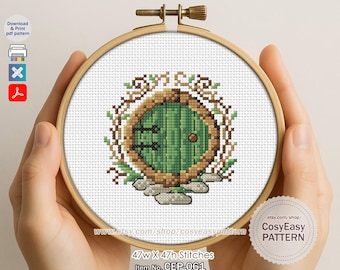 CEP-061 'Porta Mágica do Elfo' Padrão de Ponto Cruz em PDF Toca do Hobbit Filme de Fantasia Simples Moderno