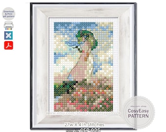 CEP-025 Patrón de punto de cruz en PDF «Mujer con sombrilla» de Claude Monet (Mini Obra Maestra)