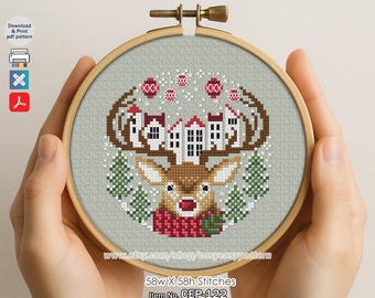CEP-122 'Winter Reindeer' Cross Stitch Pattern pdf Christmas Tree Ornaments cosyeasypattern