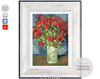 CEP-041 Patrón de punto de cruz «Amapolas rojas de Vincent van Gogh» (PDF) Mini obra maestra