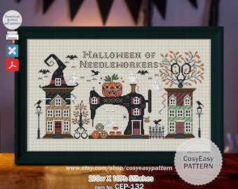 CEP-132 'Halloween of Needleworkers' Cross Stitch Pattern pdf cosyeasypatternn