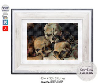 CEP-045 Patrón de punto de cruz «Una pirámide de calaveras de Paul Cézanne» (PDF) Bodegón Miniatura